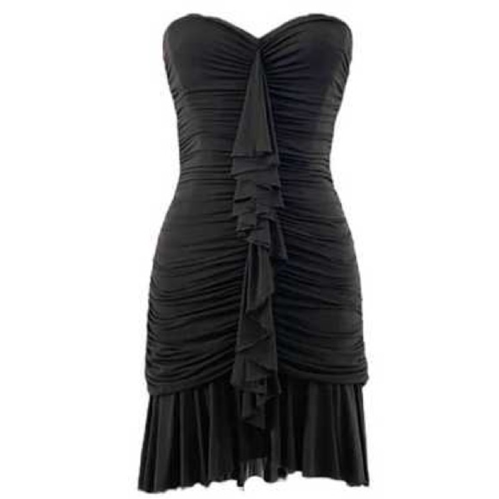 New BCBGMAZAZRIA black strapless ruched mini dress size large